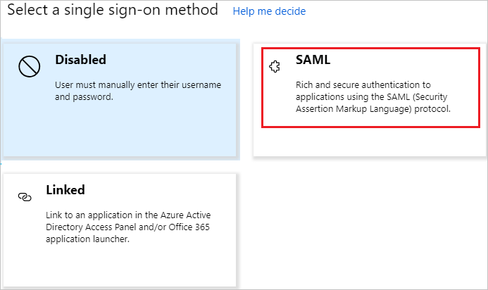 Select a single sign-on method dialog box.