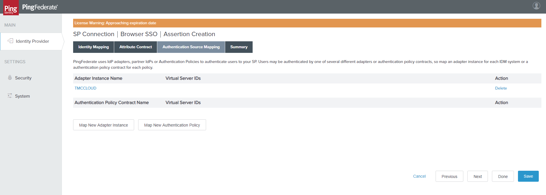 The TMCCLOUD adapter instance is mapped.