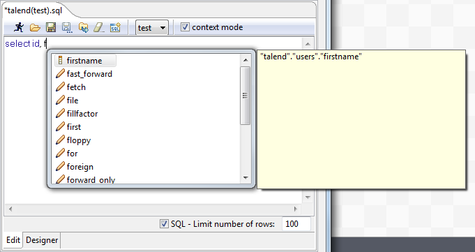 SQL Builder editor.