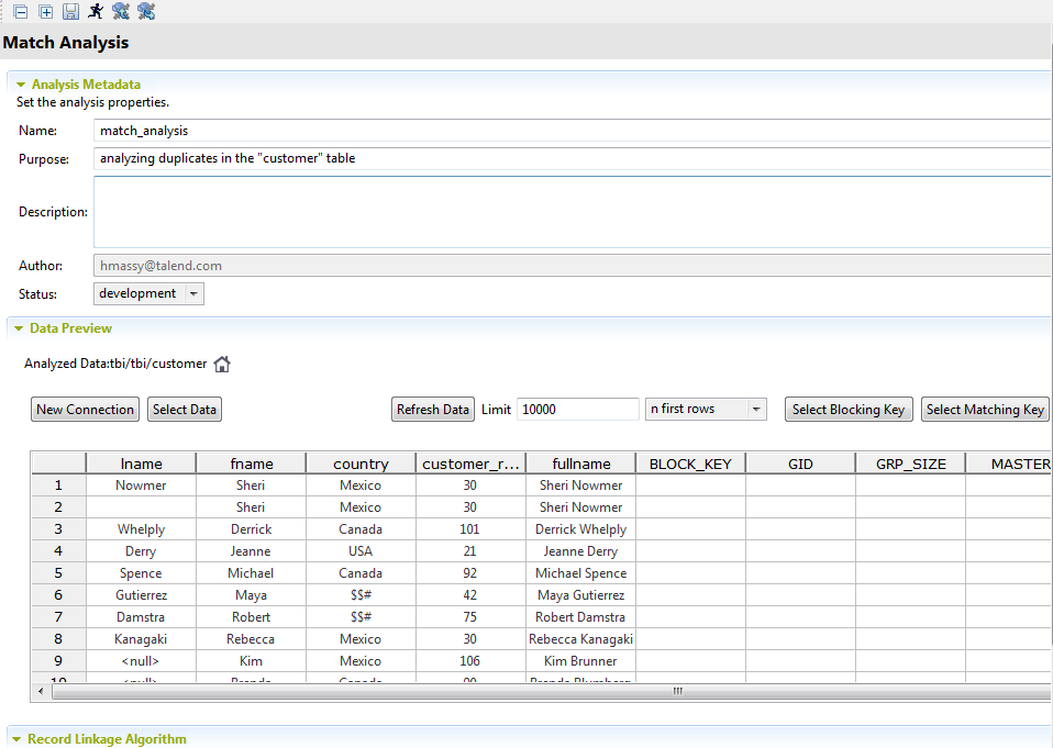 Screenshot of the Match Analysis view.