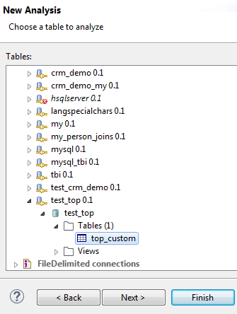 Selection of the table to be analyzed.