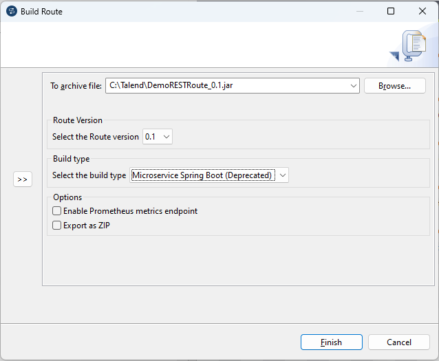 Build Route dialog box.