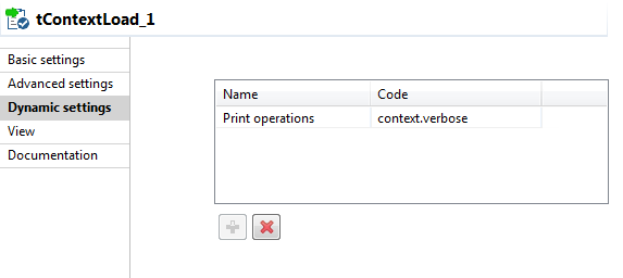 Dynamic settings view of a component.