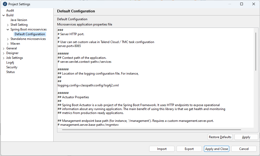 Default configuration of Spring Boot Microservices