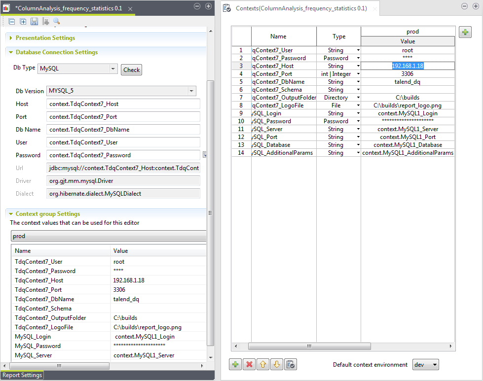 Example of modifying a context variable in the Context view.