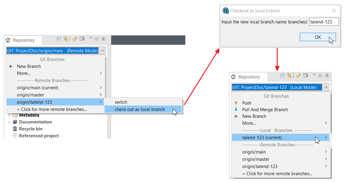 Checking out as a local branch.