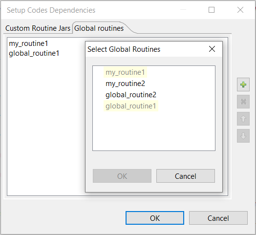 Setup Codes Dependencies dialog box.