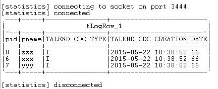 Results from the tLogRow component.