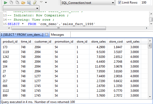 Example of a list of analyzed rows in two columns.