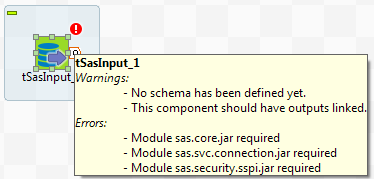 Example of warnings and errors on a component in the design workspace.