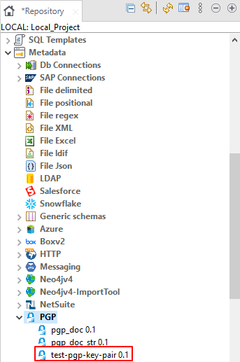 PGP metadata entry displayed in the Repository tree view.