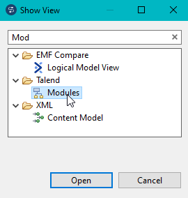 Modules from the Show view window.