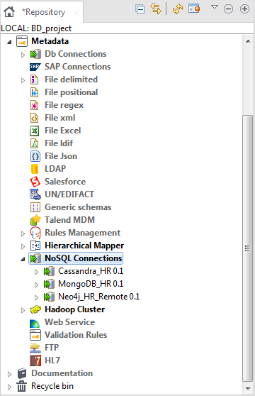 NoSQL Connections in the Repository tree view.