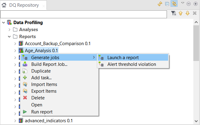 Contextual menu of a report.