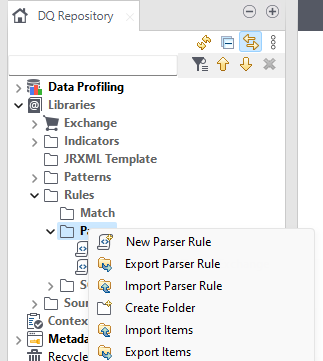 Contextual menu of the Parser folder.