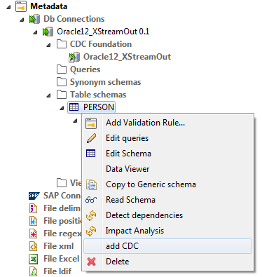 Contextual menu of a source table.