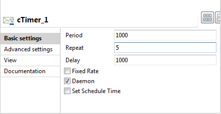 Basic settings view of the cTimer component.