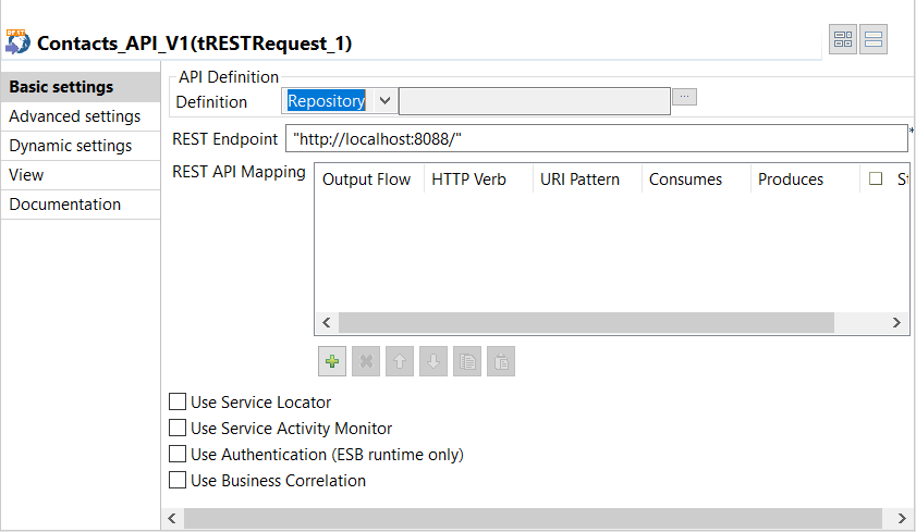 Basic settings view of tRESTRequest.