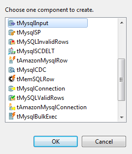 Dialog box to select the component to use.
