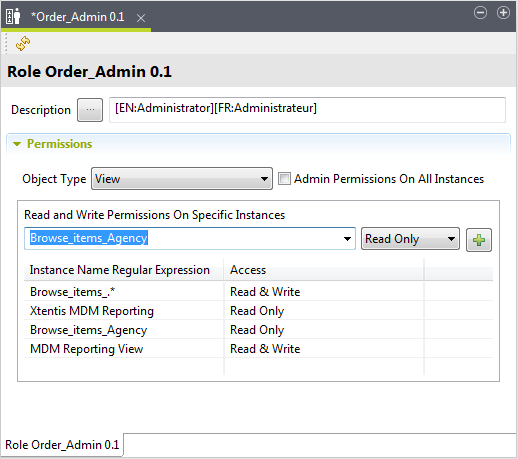 Role "Order_Admin 0.1" editor opened in the workspace.