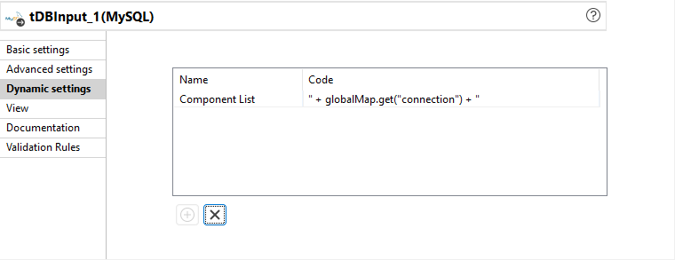 Dynamic settings view of a component.