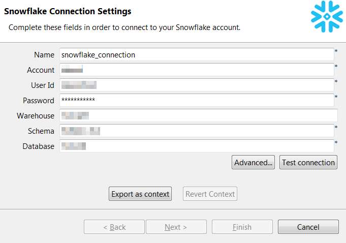 Snowflake Connection Settings dialog box.