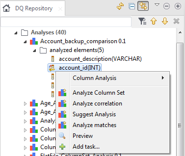 Contextual menu of an analysis.