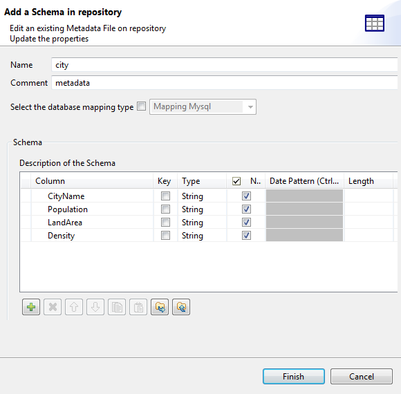 Add a Schema in repository dialog box.