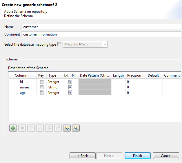 Create new generic schema dialog box.