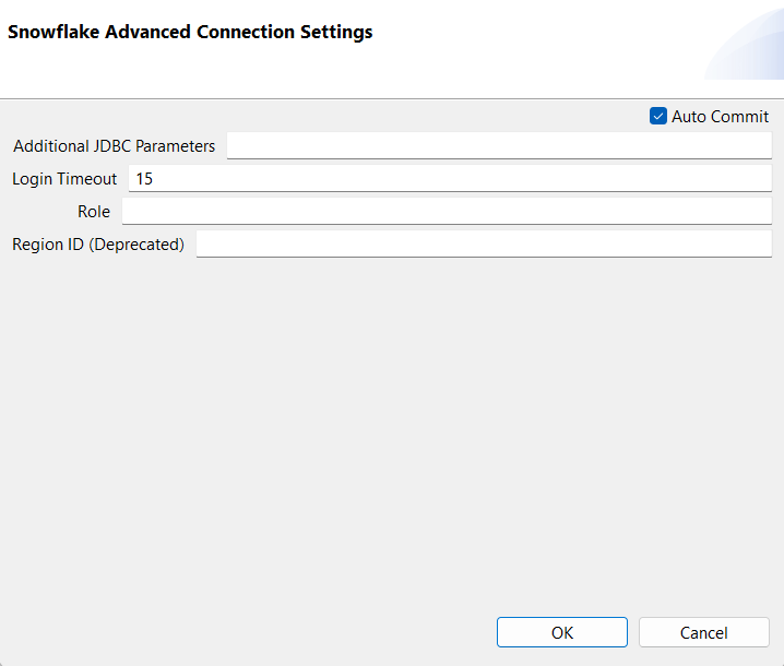 Snowflake Advanced Connection Settings dialog box.