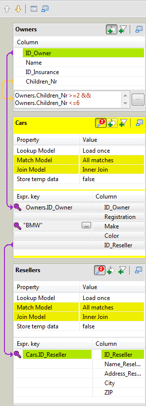 Example of the priority for reading and processing through the tMap component.