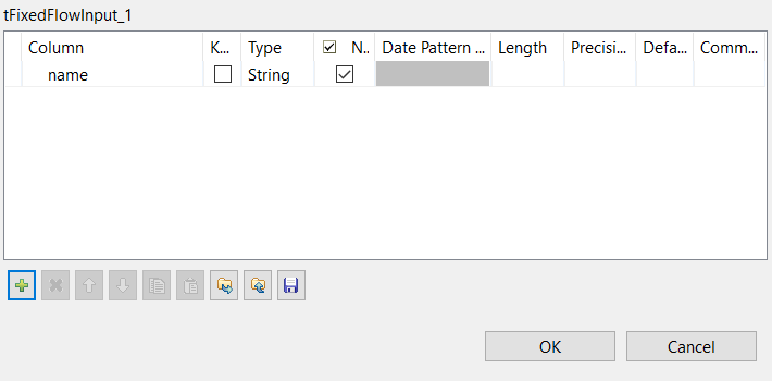 [Schema] dialog box for the tFixedFlowInput component.