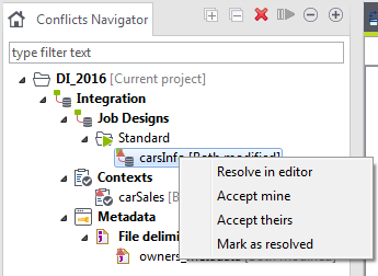 Conflicts Navigator panel.