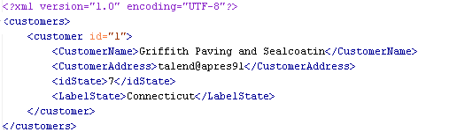 Example of an output in one single flow in a structured file.