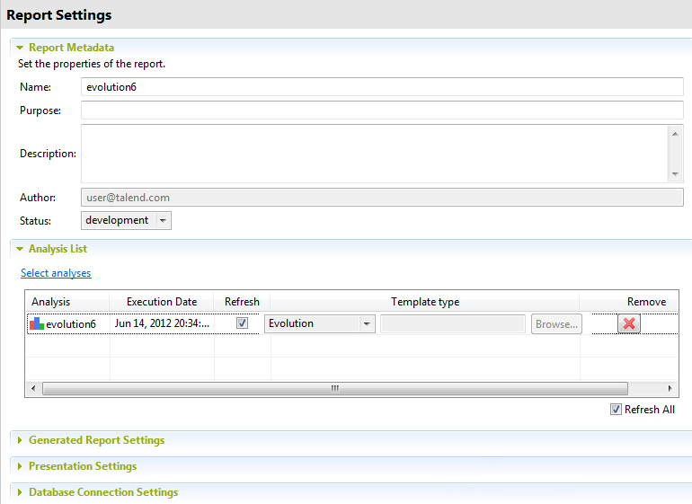 Overview of the Analysis List section with an analysis already listed.