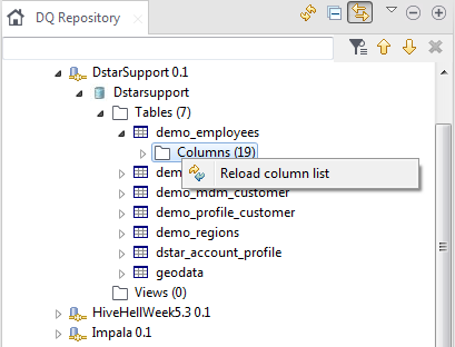 Contextual menu of a column from the Profiling perspective.