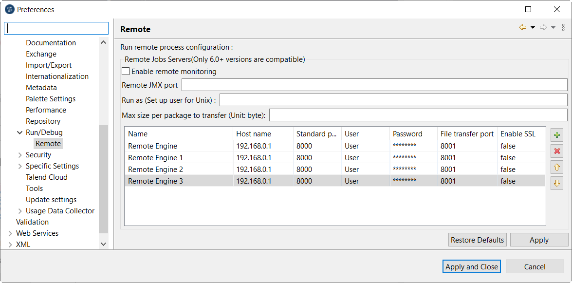 Remote view in the Preferences dialog box.