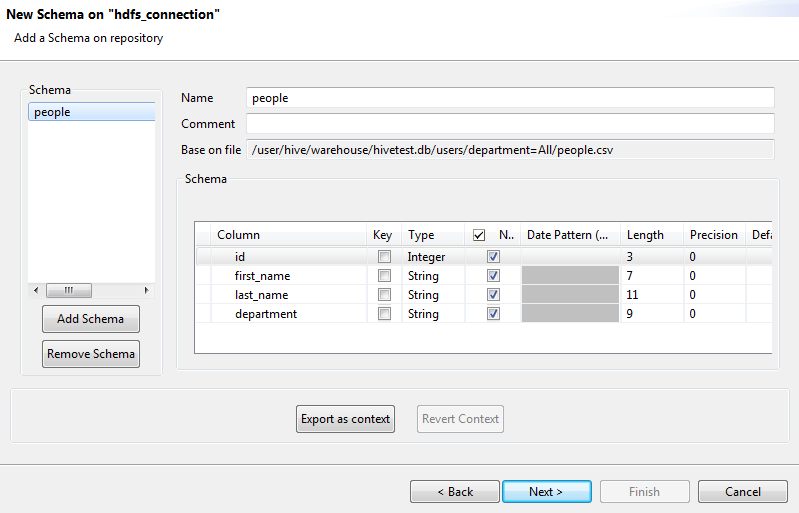 Overview of the schema of a selected file.