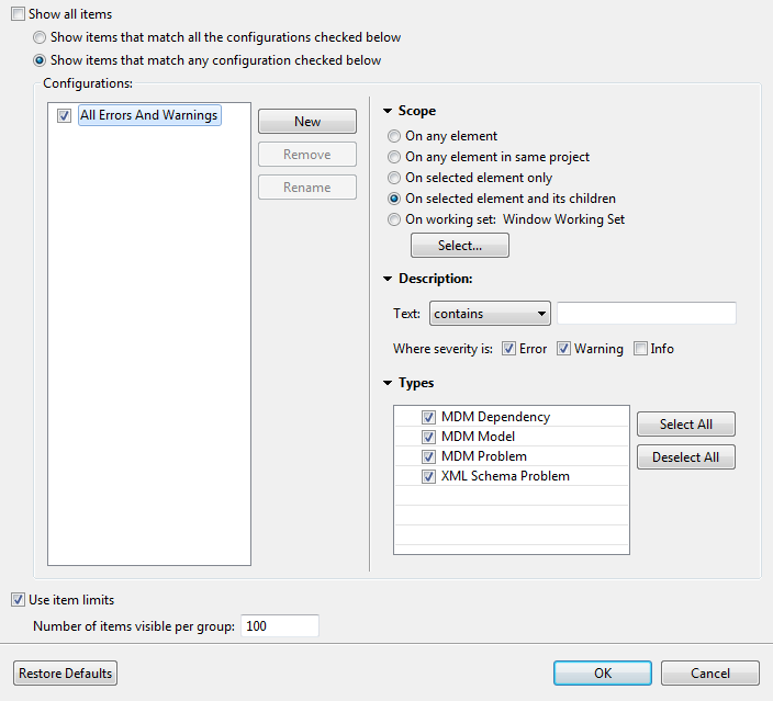 Content configuration dialog box.