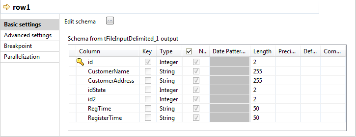 Basic settings view of the component.