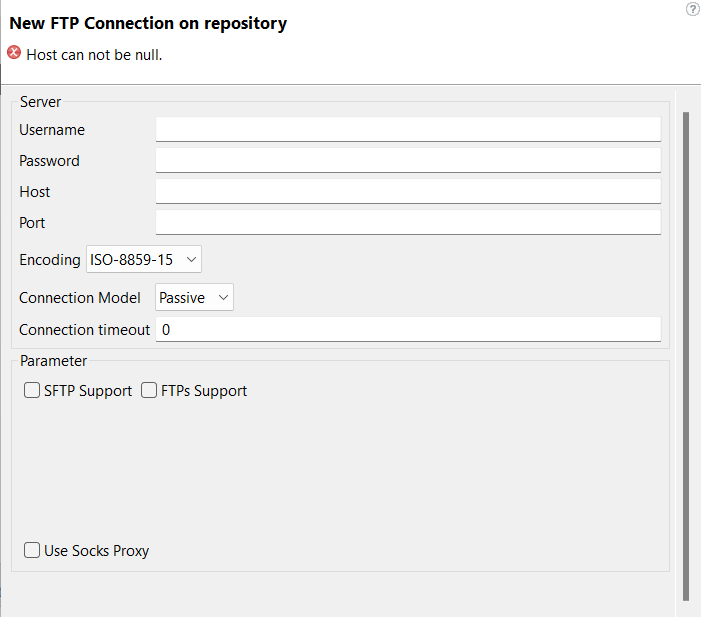 New FTP Connection on repository dialog box.