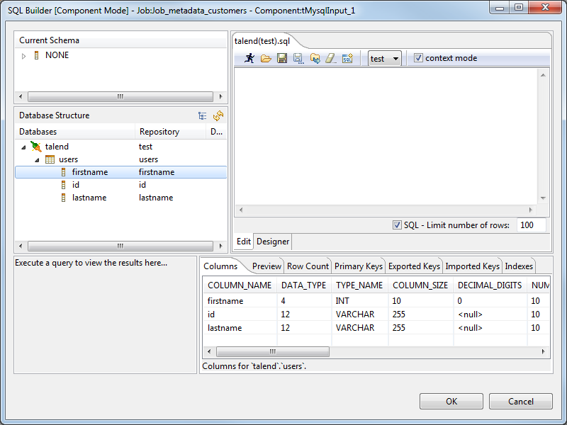 SQL Builder editor.