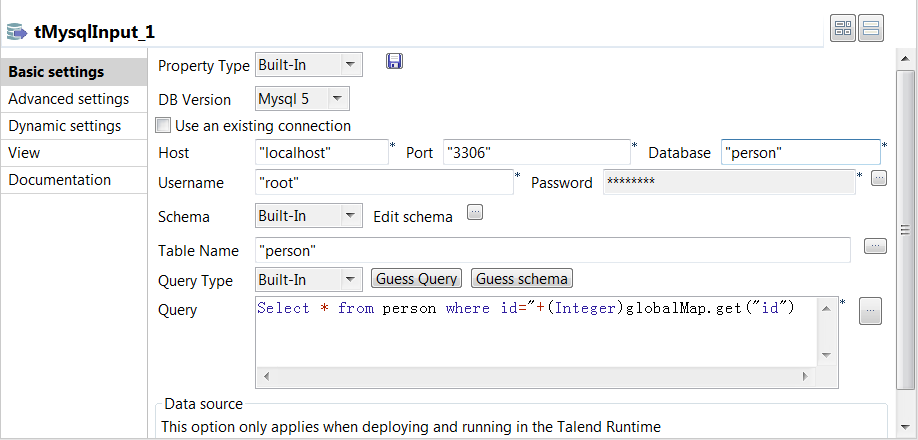 Basic settings view.