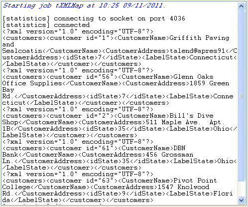 Example of an output in one separate flow when false has been selected.