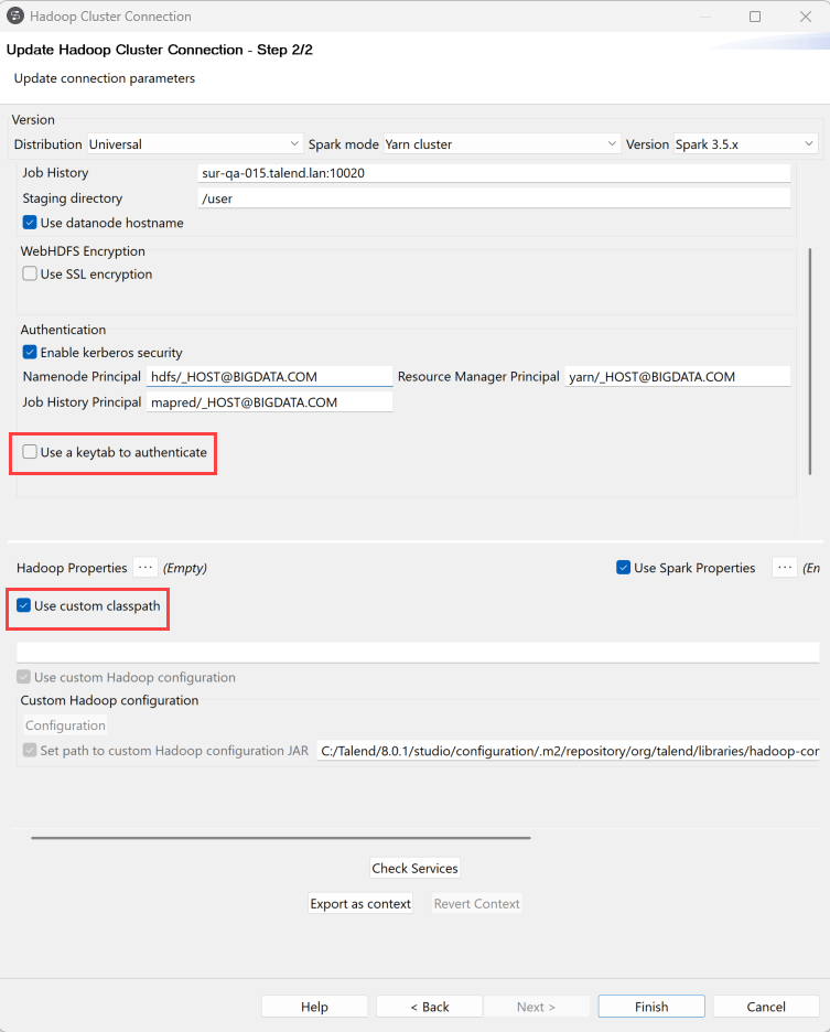 Update connection parameters tab.