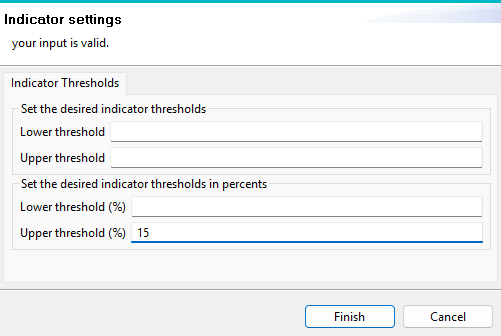 Overview of the Indicator settings dialog box.