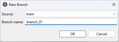 New Branch dialog box.