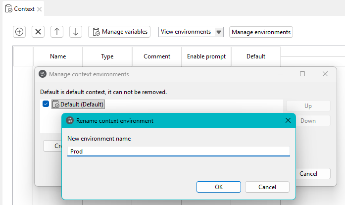 Overview of the Rename context environment window.