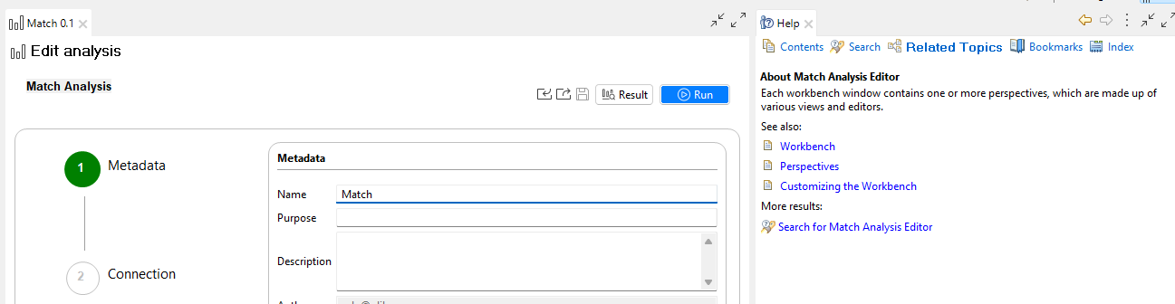 Example of the Help panel