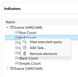 Contextual menu of a indicator in the Indicators menu.